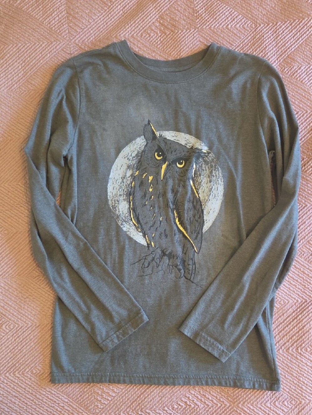 Cat & Jack Olive Green Long-Sleeve Owl Graphic Tee